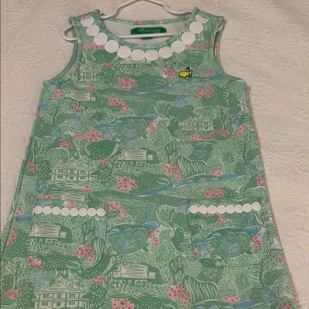 Masters Kids Collection. Green Sleeveless Dress with Pink Floral Print - Picture 3 of 4